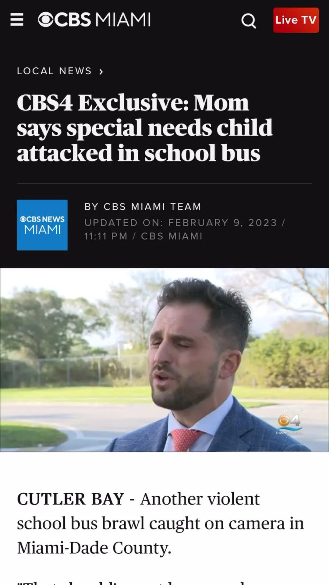 CBS Miami report about a special-needs student attacked on a school bus