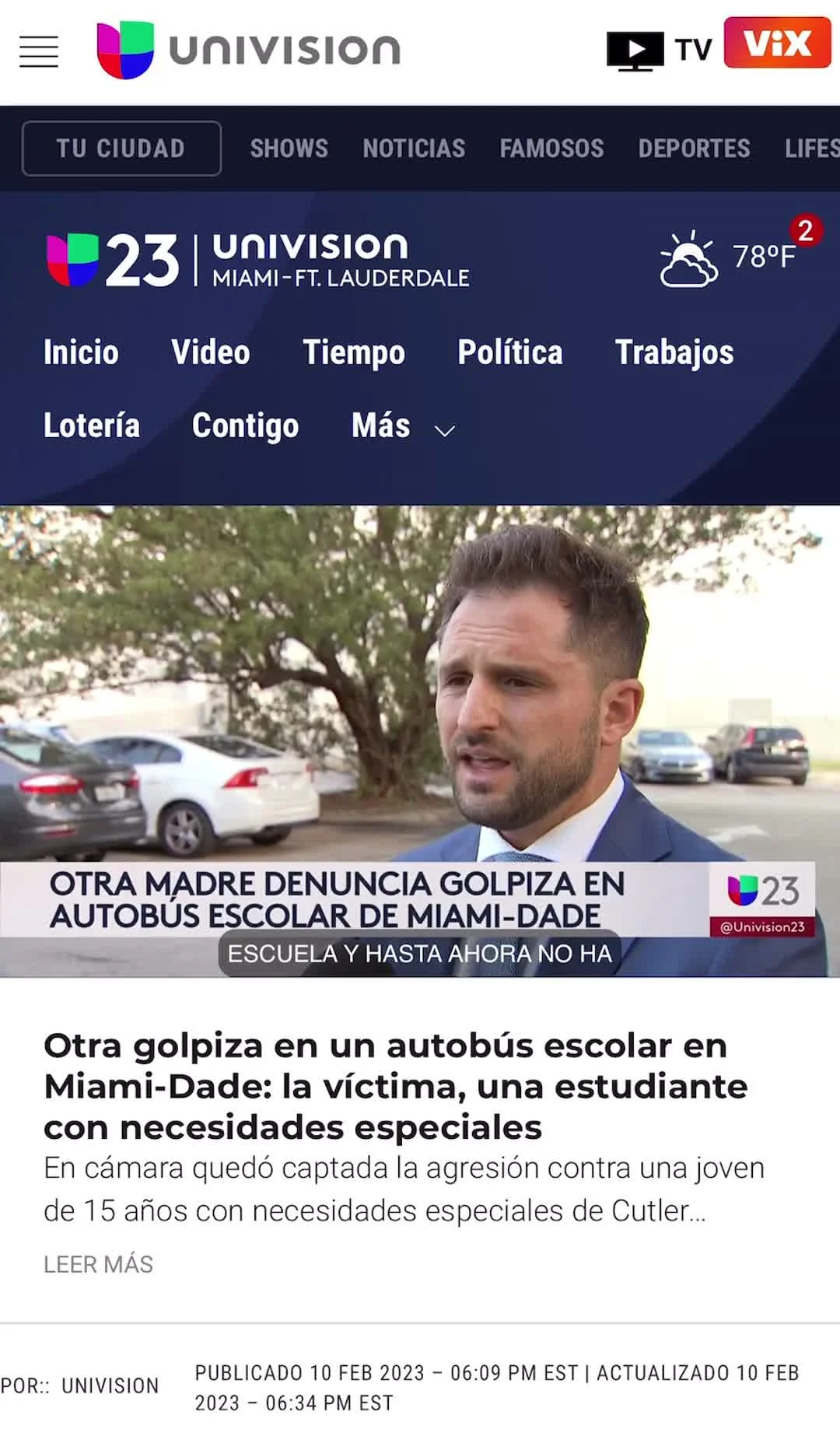 Univision report about a student with special needs attacked on a Miami-Dade school bus