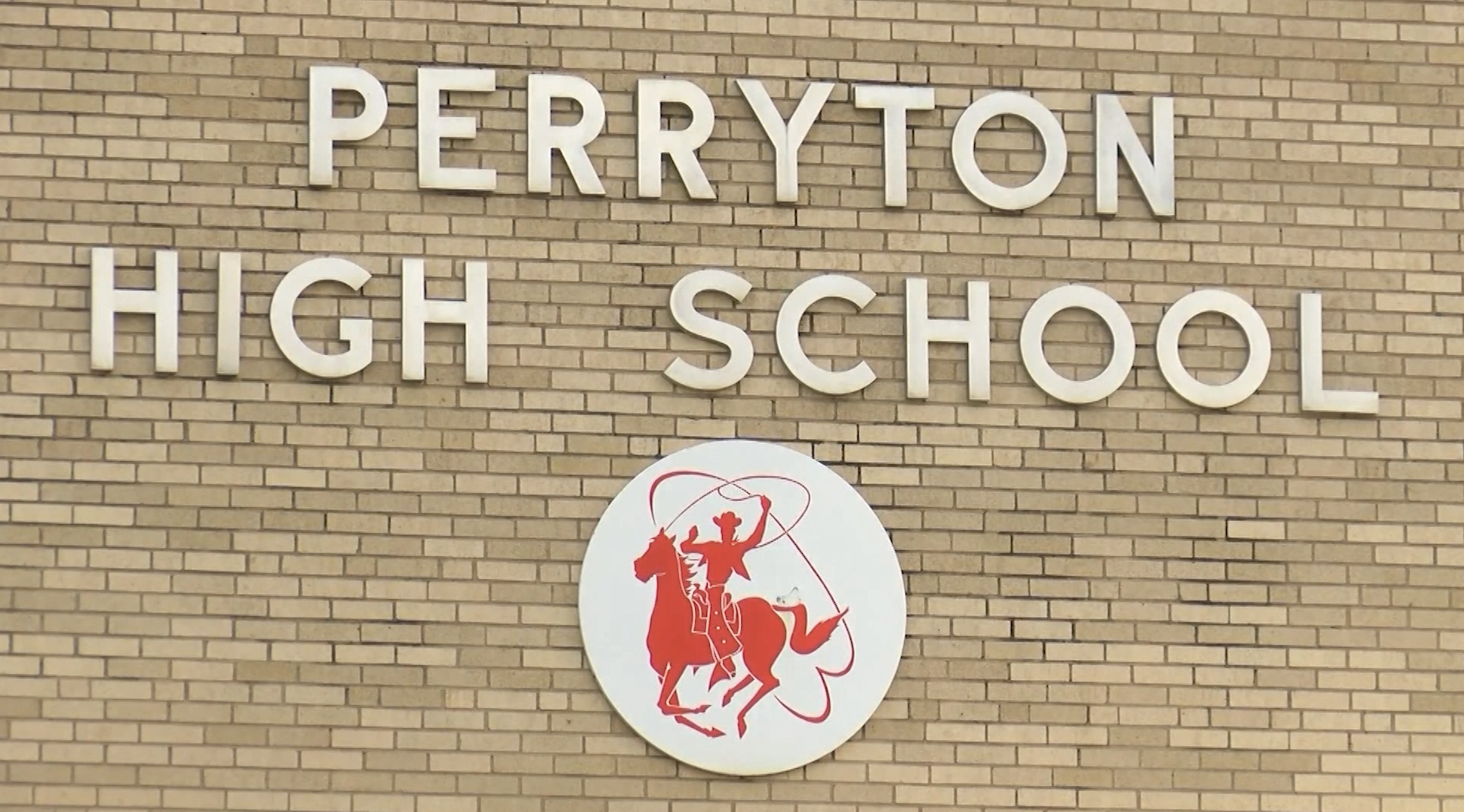  Exterior view of Perryton High School, where a mother is suing the district and four others in connection with alleged sexual assault of her son by a basketball player in the locker room. 