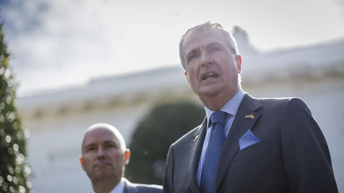 Governor Phil Murphy of New Jersey addresses the media after a meeting with President Biden at the White House in Washington, DC, on February 10, 2023. (Photographer: Ting Shen/Bloomberg via Getty Images)