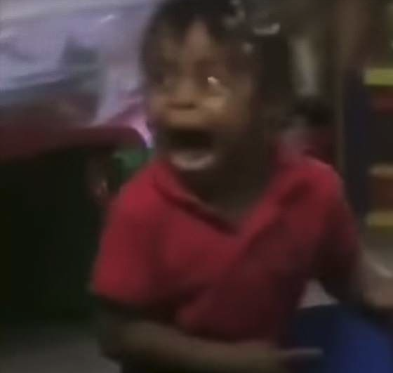 Young Surai, aged 2, experienced a moment of fright during an unexpected visit from the Easter Bunny in her classroom.